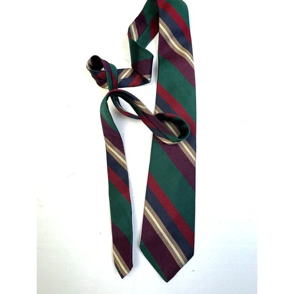 Striped Tie Barnett Bros Classic Burgundy Green Navy 3" W Business Preppy USA - Picture 7 of 9